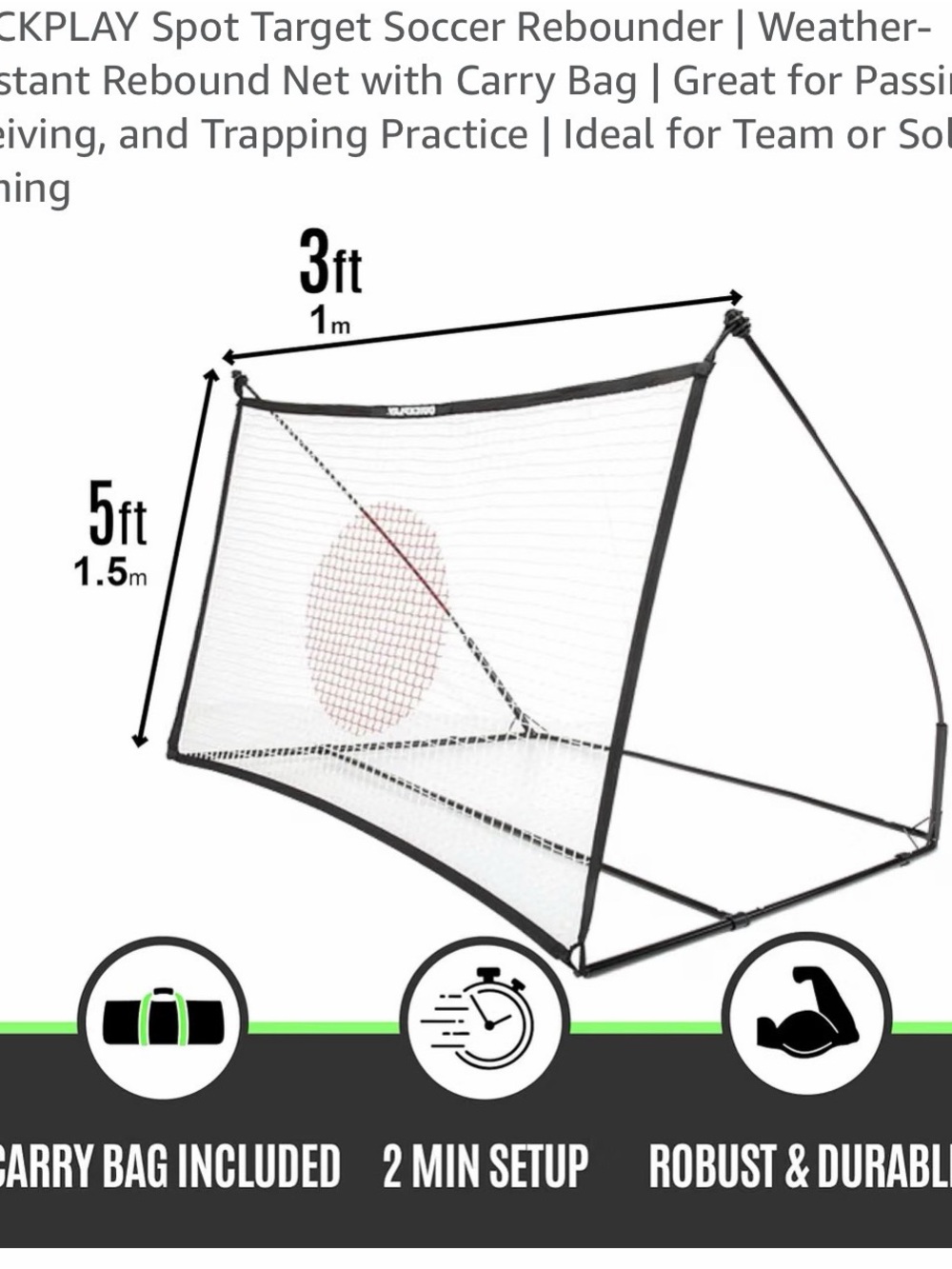 Soccer Rebound Net with Target Spot - Black Frame, White Net, Red Target